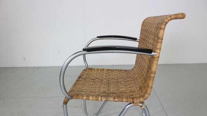 Diagonal Wicker & Tube Frame Armchairs from Gispen, 1930s, Set of 4-DT-2026198