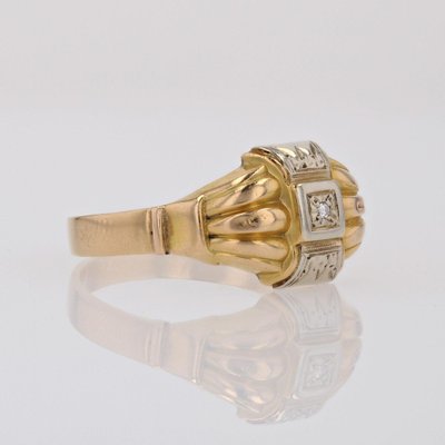 Diamond 18 Karat Yellow Gold Geometrical Pattern Ring, 1950s-OLU-1804875