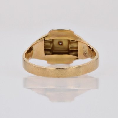 Diamond 18 Karat Yellow Gold Geometrical Pattern Ring, 1950s-OLU-1804875