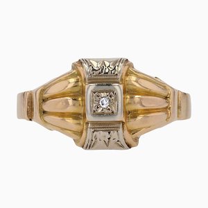 Diamond 18 Karat Yellow Gold Geometrical Pattern Ring, 1950s-OLU-1804875