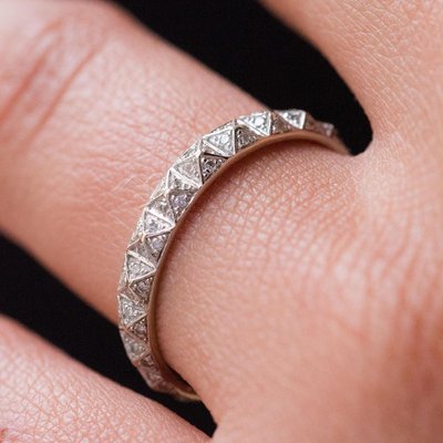 Diamond and 18 Karat White Gold Pyramid Pattern Djula Wedding Ring-OLU-896553