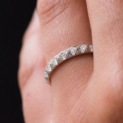 Diamond and 18 Karat White Gold Pyramid Pattern Djula Wedding Ring-OLU-896553