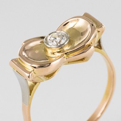 Diamond and 18 Karat Yellow Gold Knot Ring, 1950s-OLU-896668