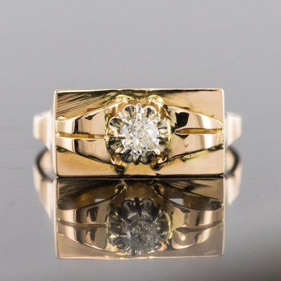 Diamond and 18 Karat Yellow Gold Tank Ring, 1940s-OLU-896394