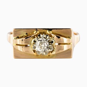 Diamond and 18 Karat Yellow Gold Tank Ring, 1940s-OLU-896394