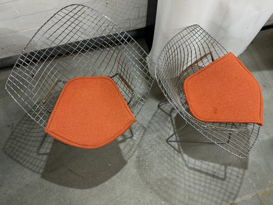 Diamond Chairs in Silver with Orange Seat by Harry Bertoia for Knoll, 1980s, Set of 2-JAG-1890419