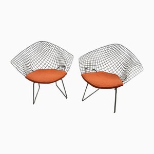 Diamond Chairs in Silver with Orange Seat by Harry Bertoia for Knoll, 1980s, Set of 2-JAG-1890419