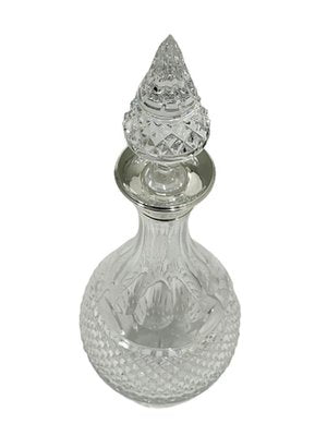 Diamond Cut Crystal Decanter with Stopper and Silver Collar, London, 1978-UCH-1224867