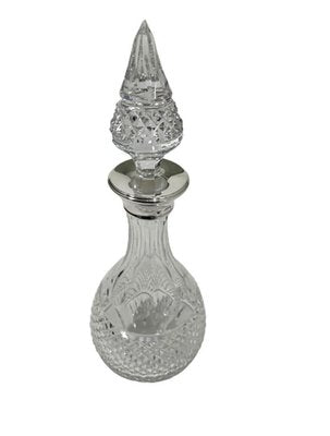 Diamond Cut Crystal Decanter with Stopper and Silver Collar, London, 1978-UCH-1224867