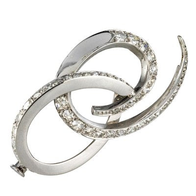 Diamonds 18 Karat White Gold Brooch by Front, 1970s-OLU-896264