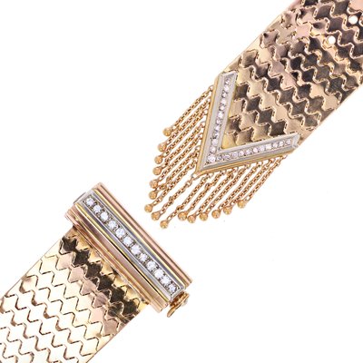 Diamonds 18 Karat Yellow Gold Belt Bracelet, 1950s-OLU-2042363