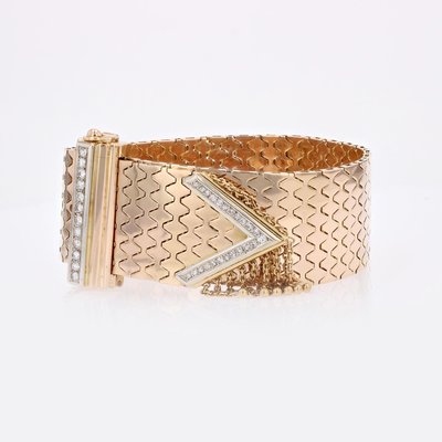 Diamonds 18 Karat Yellow Gold Belt Bracelet, 1950s-OLU-2042363