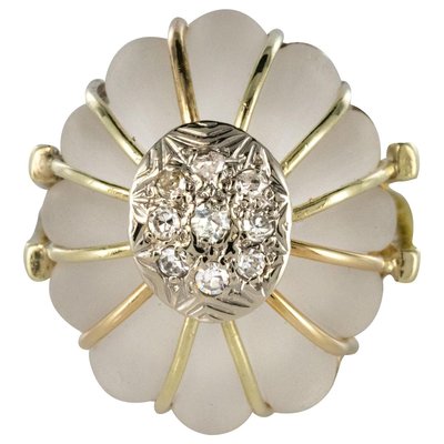 Diamonds Rock Crystal Yellow Gold Ring, 1960s-OLU-896266