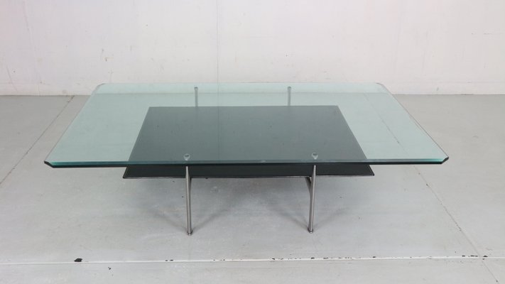 Diesis Two-Tier Glass and Leather Coffee Table attributed to Antonio Citterio for B&b Italia / C&b Italia, 1970-DT-2026167