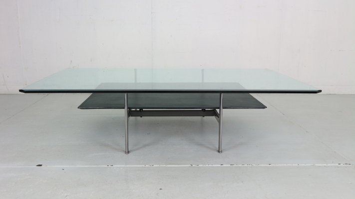 Diesis Two-Tier Glass and Leather Coffee Table attributed to Antonio Citterio for B&b Italia / C&b Italia, 1970-DT-2026167