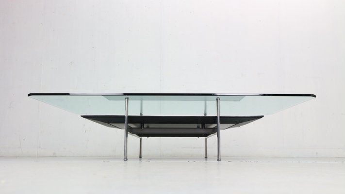 Diesis Two-Tier Glass and Leather Coffee Table attributed to Antonio Citterio for B&b Italia / C&b Italia, 1970-DT-2026167