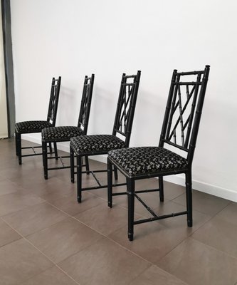 Dining Chairs in Black Enameled Wood and Smooth Velvet, Italy, 1980s, Set of 4-ZST-1417229