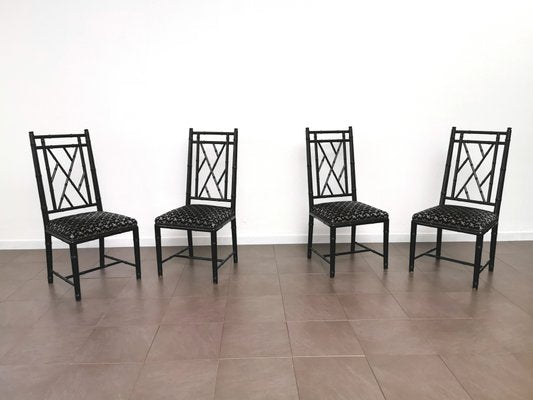 Dining Chairs in Black Enameled Wood and Smooth Velvet, Italy, 1980s, Set of 4-ZST-1417229