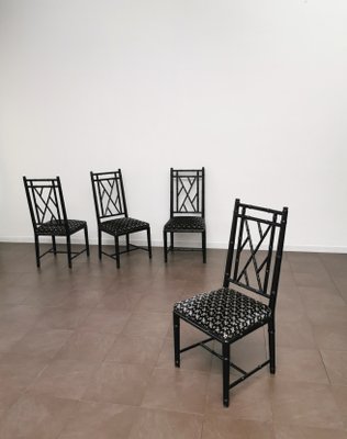 Dining Chairs in Black Enameled Wood and Smooth Velvet, Italy, 1980s, Set of 4-ZST-1417229