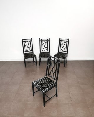 Dining Chairs in Black Enameled Wood and Smooth Velvet, Italy, 1980s, Set of 4-ZST-1417229