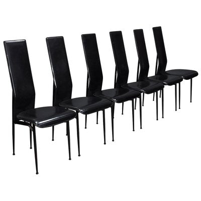 Dining Chairs in Black Leather by Giancarlo Vegni & Gualtierotti for Fasem, Italy, 1980s, Set of 6-TE-780144