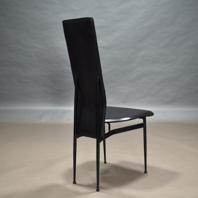 Dining Chairs in Black Leather by Giancarlo Vegni & Gualtierotti for Fasem, Italy, 1980s, Set of 6-TE-780144