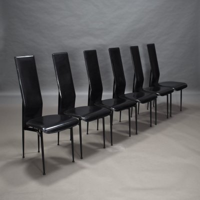 Dining Chairs in Black Leather by Giancarlo Vegni & Gualtierotti for Fasem, Italy, 1980s, Set of 6-TE-780144