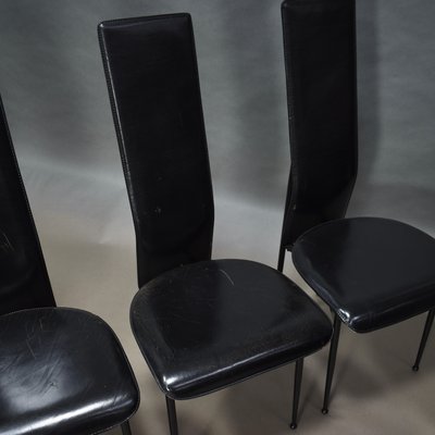 Dining Chairs in Black Leather by Giancarlo Vegni & Gualtierotti for Fasem, Italy, 1980s, Set of 6-TE-780144