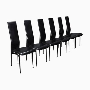 Dining Chairs in Black Leather by Giancarlo Vegni & Gualtierotti for Fasem, Italy, 1980s, Set of 6-TE-780144