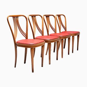 Dining Chairs in Blond Wood and Red Faux Leather, Italy, 1950s, Set of 4-ITV-1335198