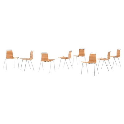 Dining Chairs in Chromed Steel and Woven Cane attributed to Poul Kjærholm, 1950s, Set of 8-SC-2022131