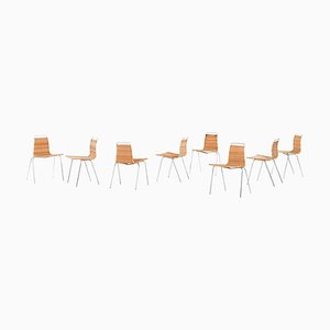 Dining Chairs in Chromed Steel and Woven Cane attributed to Poul Kjærholm, 1950s, Set of 8-SC-2022131