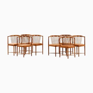 Dining Chairs in Mahogany and Leather attributed to Børge Mogensen, 1944, Set of 8-SC-2022127