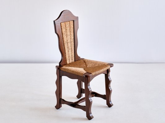 Dining Chairs in Oak and Rush Attributed to Victor Courtray, 1950s, Set of 6-FMT-960731