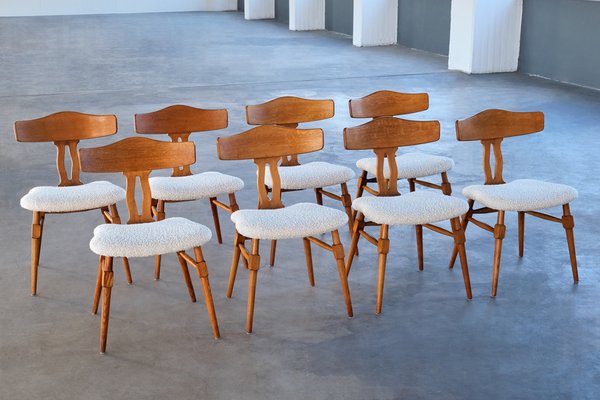 Dining Chairs in Oak & Bouclé by Henning Kjærnulf, Denmark, 1950s, Set of 8-FMT-1798172