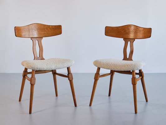 Dining Chairs in Oak & Bouclé by Henning Kjærnulf, Denmark, 1950s, Set of 8-FMT-1798172