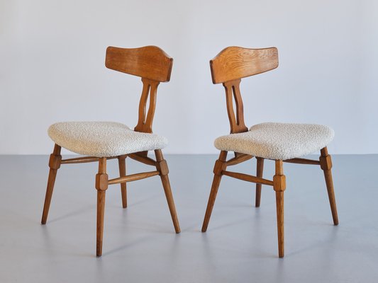 Dining Chairs in Oak & Bouclé by Henning Kjærnulf, Denmark, 1950s, Set of 8-FMT-1798172