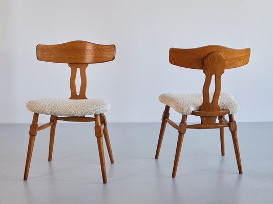 Dining Chairs in Oak & Bouclé by Henning Kjærnulf, Denmark, 1950s, Set of 8-FMT-1798172