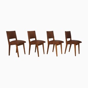 Dining Chairs in Oak Wood and Leather attributed to Jens Risom for Knoll International, 1950s, Set of 4-IM-1292971