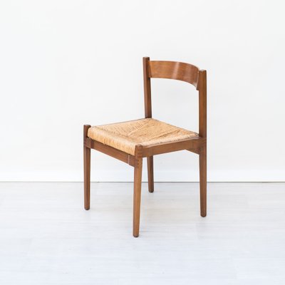 Dining Chairs in Straw and Wood, 1960s, Set of 4-NZV-1709140