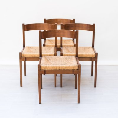 Dining Chairs in Straw and Wood, 1960s, Set of 4-NZV-1709140