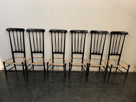 Dining Chairs in the style of Giò Ponti for S.A.C. Chiavari, 1950s, Set of 6-IJR-858016