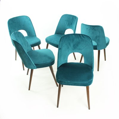 Dining Chairs in Velvet by Oswald Haerdtl for Ton, Czechoslovakia, 1950s, Set of 5-UL-1112643