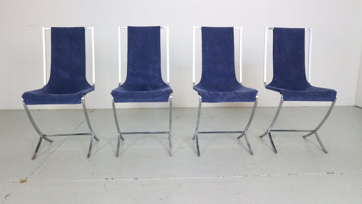 Dining Chairs in Velvet & Steel by Pierre Cardin for Maison Jansen, 1970, Set of 4-DT-2026190