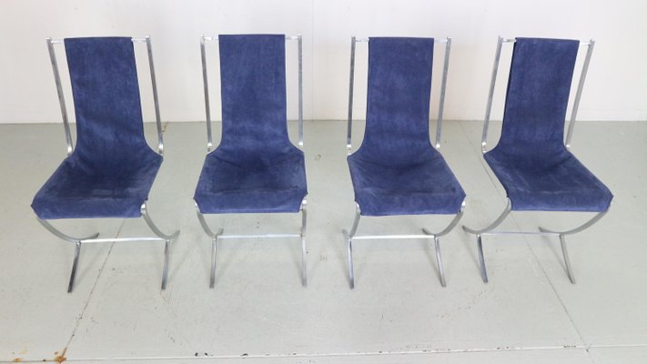 Dining Chairs in Velvet & Steel by Pierre Cardin for Maison Jansen, 1970, Set of 4-DT-2026190