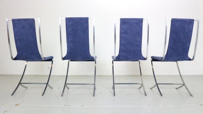 Dining Chairs in Velvet & Steel by Pierre Cardin for Maison Jansen, 1970, Set of 4-DT-2026190