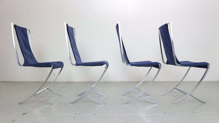 Dining Chairs in Velvet & Steel by Pierre Cardin for Maison Jansen, 1970, Set of 4-DT-2026190