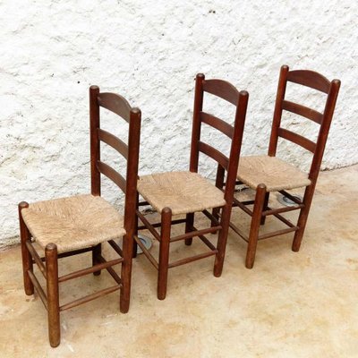 Dining Chairs in Wood & Rattan in the style of Charlotte Perriand, 1950s, Set of 6-WM-1287970