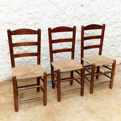 Dining Chairs in Wood & Rattan in the style of Charlotte Perriand, 1950s, Set of 6-WM-1287970