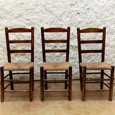 Dining Chairs in Wood & Rattan in the style of Charlotte Perriand, 1950s, Set of 6-WM-1287970